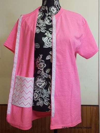 Mastectomy  Recovery Front Opening T-Shirt with 2 Drain Pockets
