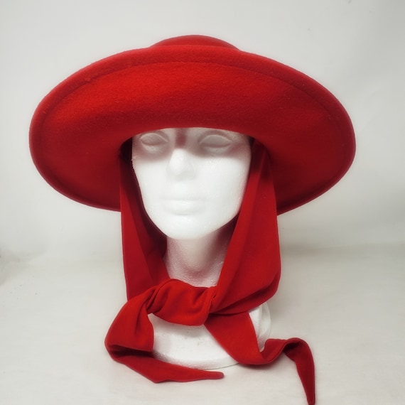 Betmar Street Smart Red Wool Hat with Attached Sc… - image 5