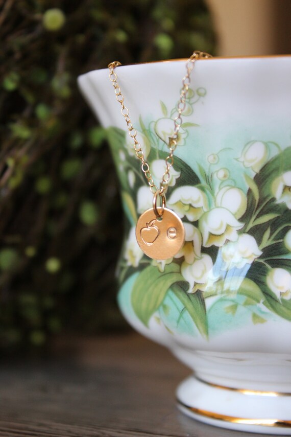 Personalized 3/8 in Circle Charm Necklace // Tiny Letter and Etsy