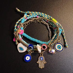 Blue Evil Eye Multiple Bracelet Set,Evil Eye Protection Bracelet,evil Eye Bracelet,Evil Eye Charm,Evil Eye Jewelry,Evil Bracelet,Bracelet