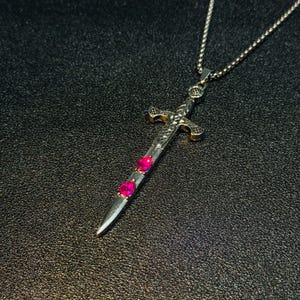 Pink Diamond Sword Pendant Necklace,Sword Necklace,Punk Necklace,Sword Pendant,Sword Charm,Sword Jewelry,Gothic Grunge Streetwear Necklace