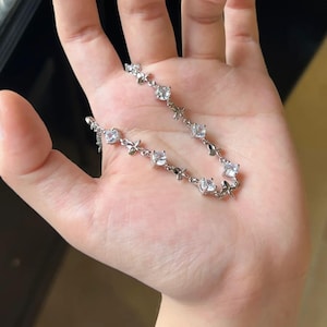 Luxury Silver Clover  Bracelet,Clover Bracelet,Diamond CLover,Lab Diamond Bracelet,Lucky Charm Bracelet,Bead Bracelet,Silver Chain Bracelet