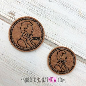 Lincoln Bronze coin Digital Feltie Embroidery Design File In The Hoop (ITH)