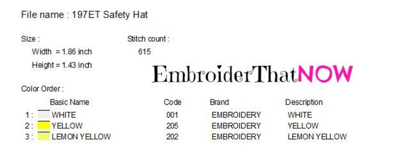 Puede incluir: Una carta de colores para hilo de bordar con tres colores: blanco, amarillo y amarillo lim&oacute;n. La carta muestra el nombre b&aacute;sico, el c&oacute;digo, la marca y la descripci&oacute;n de cada color. El texto "Embroider ThatNOW" est&aacute; en letras rosas.