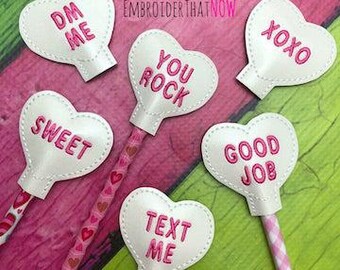 Konversation Herz Bleistift Topper Set Feltie Stickmusterdatei