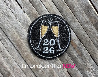 Champagner Neujahr 2026 und 2027 Digitale Feltie Stickmusterdatei