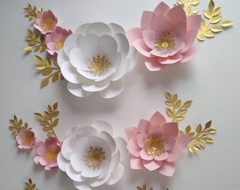 12 paper flowers set nursery paper flowers, large paper flowers, nursery decor, nursery wall decor, paper flower decor