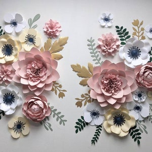 Bloemenset papieren kinderkamerbloemen, grote papieren bloemen, kinderkamerinrichting, wanddecoratie kinderkamer, papieren bloemdecor