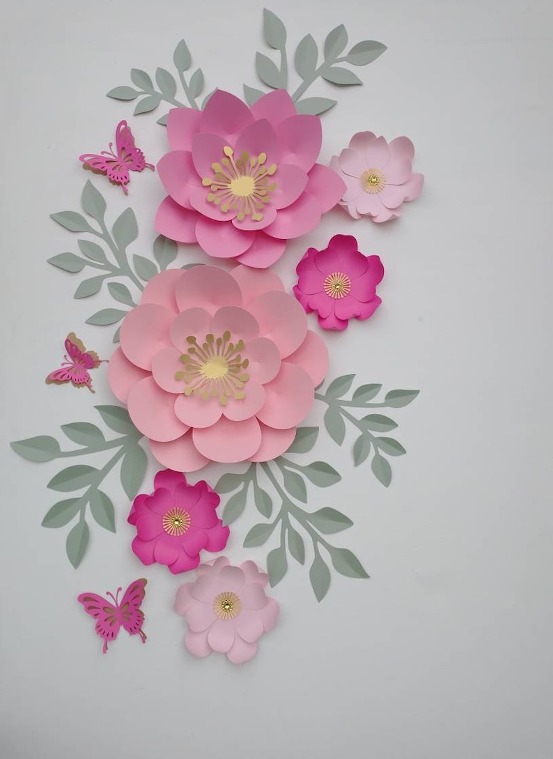 8 Paper Flowers Set Nursery Paper Flowers Large Paper Etsy