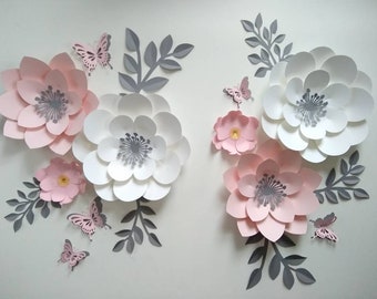 6 Papierblumen, Papierblumen, große Papierblumen, Kinderzimmer Dekor, Kinderzimmer Wanddeko, Papierblumen