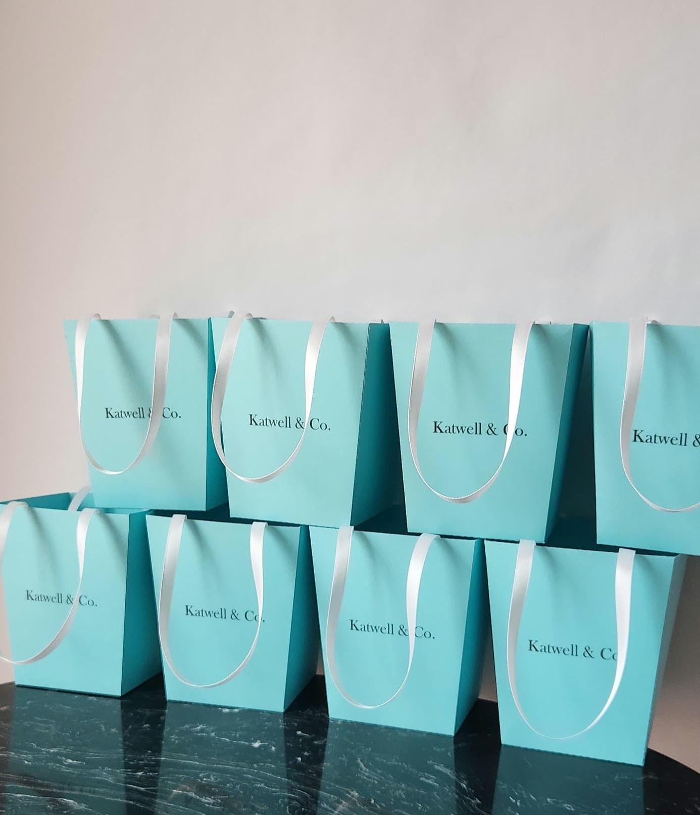 Breakfast at Tiffany  6"x4"x5" Elegant goodie Bags with satin ribbon handles and custom name