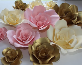 Set of 12 Paper Flowers for Wall Décor, Backdrops, Weddings and Showers decoration