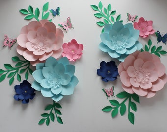 8 paper flowers set nursery paper flowers, large paper flowers, nursery decor, nursery wall decor, paper flower decor