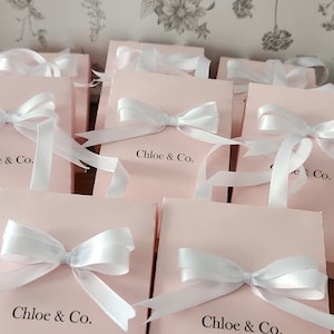 Favor bags. Blush/Pale Pink Small Elegant goodie Bags with satin ribbon handles and custom name