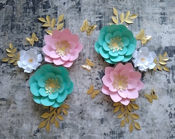 6 paper flowers set nursery paper flowers, large paper flowers, nursery decor, nursery wall decor, paper flower decor