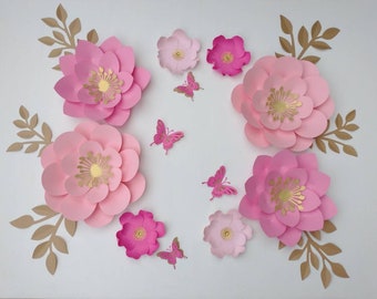 8 paper flowers set nursery paper flowers, large paper flowers, nursery decor, nursery wall decor, paper flower decor