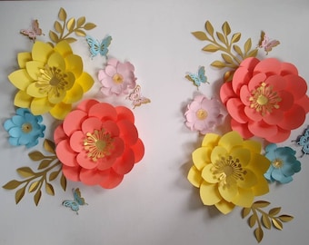 8 paper flowers set nursery paper flowers, large paper flowers, nursery decor, nursery wall decor, paper flower decor