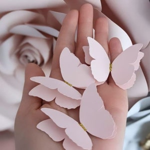 Decoração de mesa de casamento com borboletas em camadas rosa claro/chá de panela/decoração de festa/decoração de parede
