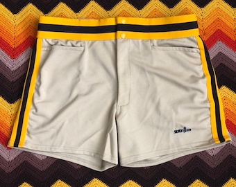 NEW VINTAGE BIKE YELLO Vtg Retro SZ-M STRETCH Athletic Coach COMPRESSION SHORTS