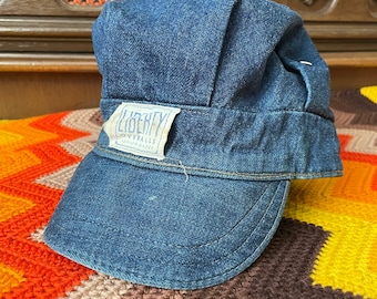 50s Liberty Overalls Denim Hat - Vintage 1950s Union Made Hat - Railroad Worker Cap - Train Conductor - Rare Work Wear - Size 6 - XS XSmall