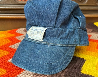 50s Liberty Overalls Denim Hat - Vintage 1950s Union Made Hat - Railroad Worker Cap - Train Conductor - Rare Work Wear - Size 6 - XS XSmall