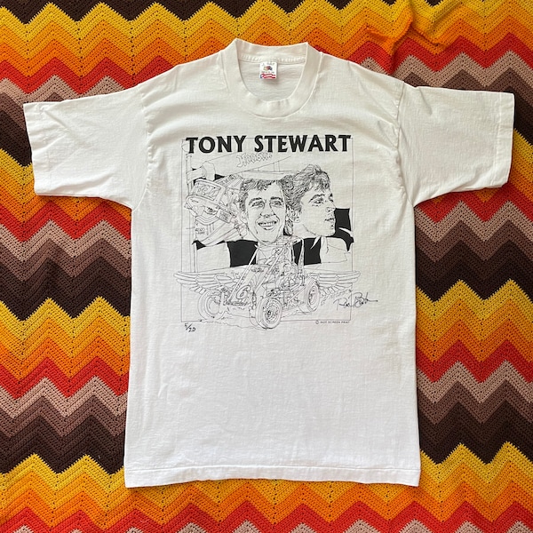1994 Tony Stewart Shirt -Vintage 90s USAC National Midget Series - Size Long Medium / Large - Ron Burton Print - Rare - NASCAR Racing - Indy