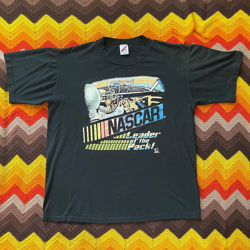 90s NASCAR Logo Shirt - Vintage 1990s Winston Cup Series - Size Large / XL XLarge - Leader of the Pack - Neon - Jerzees - Stock Car Racing 
