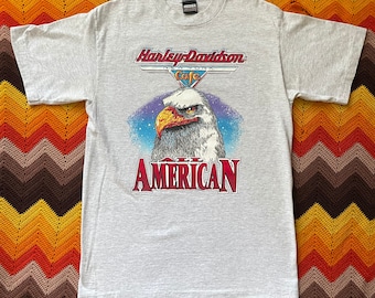 90s Harley Davidson Cafe New York Shirt - Vintage 1990s Motorcycle - Size Medium / Large - Bald Eagle - All American - Biker - Chopper