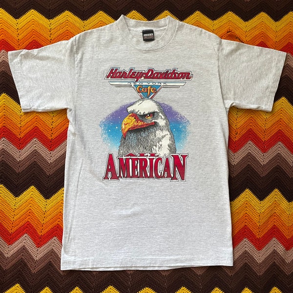 90s Harley Davidson Cafe New York Shirt - Vintage 1990s Motorcycle - Size Medium / Large - Bald Eagle - All American - Biker - Chopper