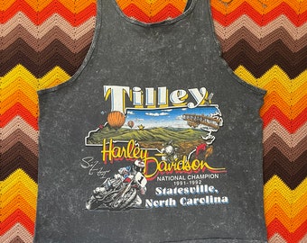 90s Harley Davidson Motorcycles Tank Top - Vintage 1990s Tilley North Carolina Tiedye - Size Large / XL XLarge - Scott Zampach Road Racing