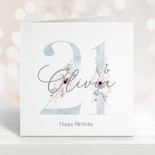 Tarjeta personalizada de feliz cumpleaños número 21 para ella, hija de cumpleaños número 21, sobrina de cumpleaños número 21, nieta de tarjeta de cumpleaños número 21, amiga número 21