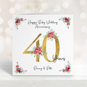 Tarjeta personalizada del 40.º aniversario de boda de Ruby, tarjeta del 40.º aniversario, tarjeta de aniversario, regalo de aniversario, tarjeta de aniversario para esposa