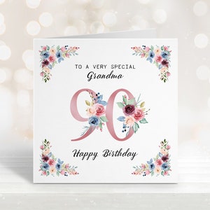 Carte personnalisée de joyeux anniversaire des 90 ans, carte pour maman, carte pour grand-mère, grand-mère, carte pour soeur, tante, nom, carte d'anniversaire, âge d'anniversaire