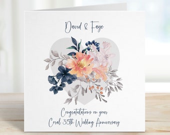 Carte personnalisée du 35e anniversaire de mariage corail, carte du 35e anniversaire, carte d'anniversaire, cadeau d'anniversaire, carte d'anniversaire pour femme