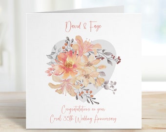 Personalised 35th Coral Wedding Anniversary Card, 35th Anniversary Card, Anniversary Card, Anniversary Gift, Anniversary Card for Wife