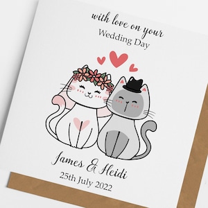 Personalised Cat Wedding Day Card, Cat Wedding, Congratulations, To The Happy Couple, Wedding Card. Wedding Day Keepsake