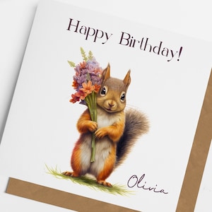 Personalised Squirrel Birthday Card, Cute Duck Birthday Card, Card for friend, Card for daughter, Squirrel Gifts, Card for Mum