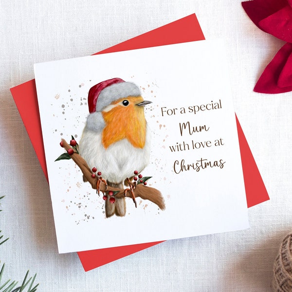 Personalised Robin Christmas Card for Mum, Dad, Gran, Wife, Auntie, Niece, Nanny, Friend, Sister, Christmas Card For Mum, Robin Card
