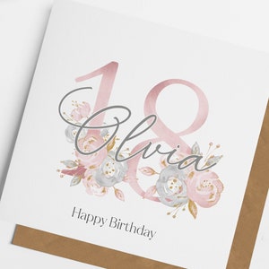 Carte personnalisée 18e anniversaire, carte pour fille, carte pour elle, nièce, carte pour soeur, amie, 18e anniversaire, anniversaire d'âge, jalon