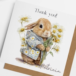 Bunny Rabbit Thank You Card, Rabbit Thank You Card, Personalised Thank You Card, Thank You For Everything, Thank You Teacher, Thanks Mum