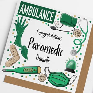 Carte personnalisée d'ambulancier paramédical de félicitations, carte d'ambulancier paramédical qualifiée, diplômé paramédical, carte de remise des diplômes, cadeaux d'ambulancier paramédical,