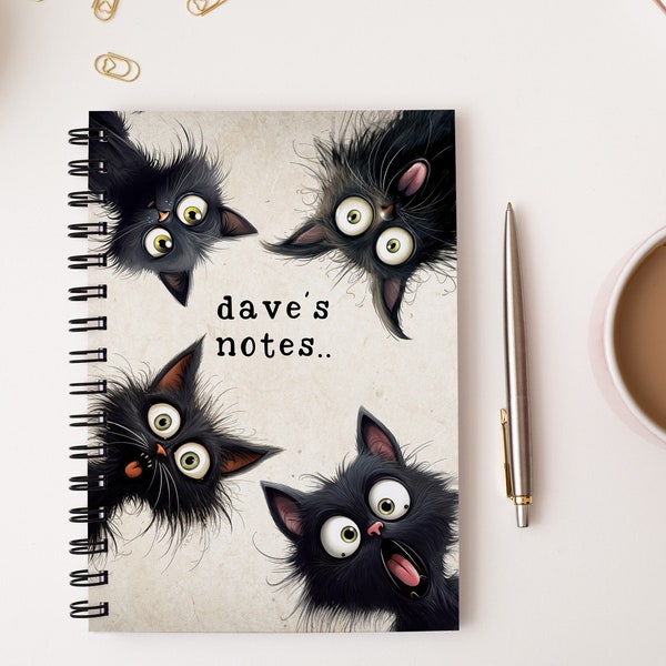 Personalised A5 Soft Backed Funny Black Cat Notebook, Cat Gifts, Cat Notebook, Name Notebook, Gift For Her, Gifts, Gift for Him, Black Cat