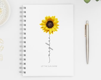 Personalised Sunflower Notebook, Personalised Gifts, Positive Thinking Notebook, Journal, Gift For Her, Gifts, Gift for Friends,