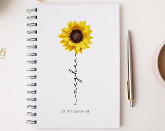 Personalised A5 Soft backed Sunflower Notebook, Personalised Gifts, Positive Thinking Notebook, Journal, Gift For Her, Gift for Friends