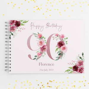 Personalised Floral 90th Birthday Guest Book, 90th Birthday Scrapbook, Birthday Album, 90th Birthday Gift, 90th Memory Book, Birthday Party