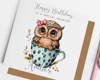 Personalised Owl Birthday Card, Cute Owl Birthday, Card for friend, Card for daughter, Owl Gifts, Owl Card, Card for Mum