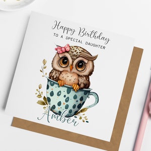 Carte d'anniversaire personnalisée hibou, anniversaire hibou mignon, carte pour un ami, carte pour fille, cadeaux hibou, carte hibou, carte pour maman