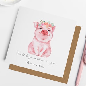 Personalised Pig Birthday Card, Birthday Card for Friend, Card for daughter, Cow Gifts, Pig Card, Card for Mum, Card For Farmer
