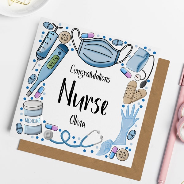 Carte personnalisée de félicitations pour infirmière, carte d'infirmière qualifiée, infirmière diplômée, carte de remise des diplômes, cadeaux d'infirmière, cartes d'infirmière, Forever Dotty
