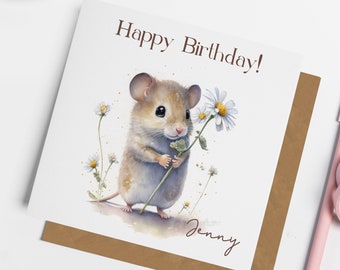 Personalised Mouse Birthday Card, Mouse Birthday Card, Card for Friend, Card for Daughter, Mouse Gifts, Mouse Card, Card for Him